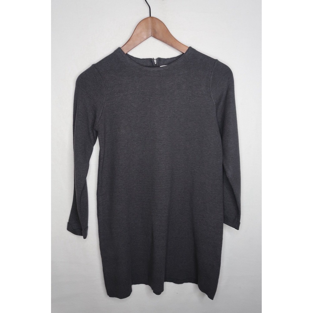 Zara Kids Charcoal Gray Knit Dress Girls Size 10 140 Long Sleeve Back Zip EUC